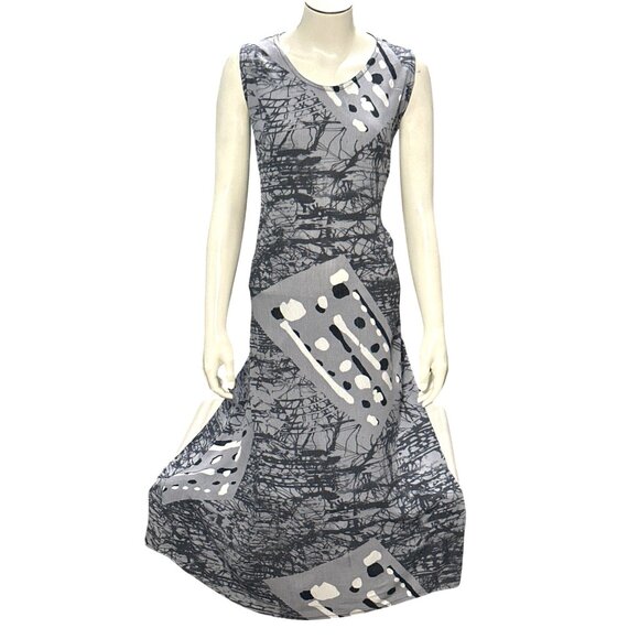 CCC Sleeveless A Line Gray Abstract Art Print Maxi Dress With Keyhole Back Small - Picture 1 of 6